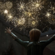 The Eternals' Sprite fills the night sky with golden, sparkling fireworks.